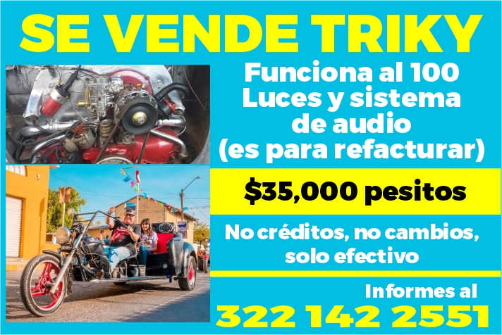 anuncio de Se vende trikyfunciona al 100luces y sistemade audio(es para refacturar)$35,000 pesitosno creditos, no cambios,.3solo efectivoinformes al22 142 2551