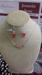 imagen de Cadena con piedras Rojas y aretes_1
