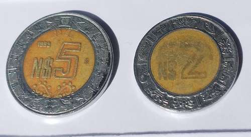 imagen de 2 monedas de coleccion N$5 y N$2_1