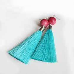 imagen de Aretes de verano con fleco turquesa y rodonita_2